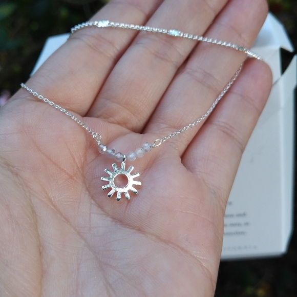 Luna🌙 Norte Double✌️ Silver Necklace-Bar/Lab Sun - Picture 6 of 15